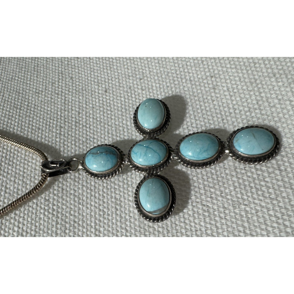 Turquoise Cross Necklace Pendant Large Sterling Silver Southwestern 14 gr - Picture 2 of 9